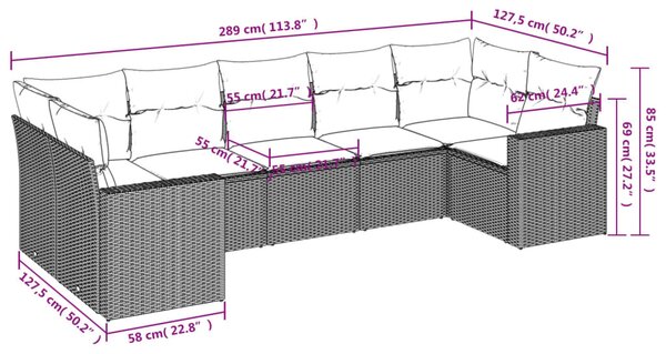7 részes bézs polyrattan kerti ülőgarnitúra párnákkal