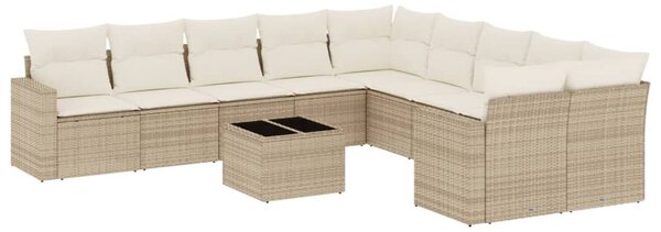 11 részes bézs polyrattan kerti ülőgarnitúra párnákkal