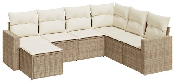 7 részes bézs polyrattan kerti ülőgarnitúra párnákkal