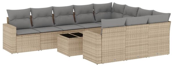 11 részes bézs polyrattan kerti ülőgarnitúra párnákkal
