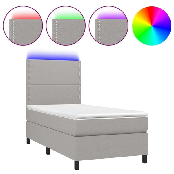 LED-es Rugós Ágy - 100x200 cm - Világosszürke