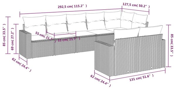 8 részes bézs polyrattan kerti ülőgarnitúra párnával