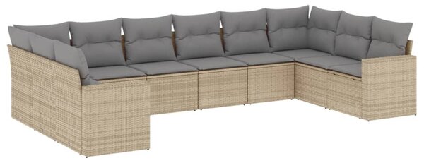 10 részes bézs polyrattan kerti ülőgarnitúra párnával