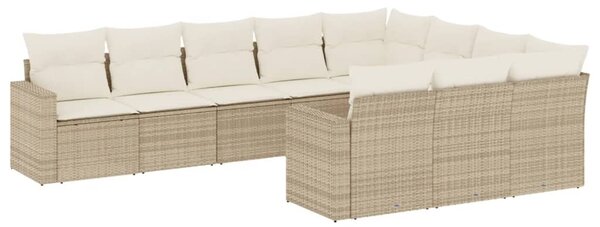 10 részes bézs polyrattan kerti ülőgarnitúra párnával