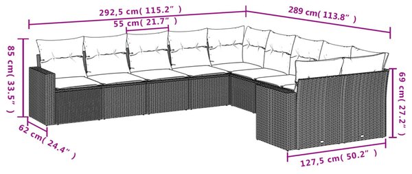 10 részes bézs polyrattan kerti ülőgarnitúra párnával