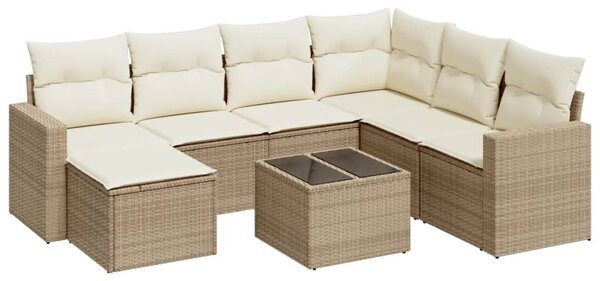 8 részes bézs polyrattan kerti ülőgarnitúra párnával