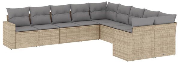 10 részes bézs polyrattan kerti ülőgarnitúra párnával
