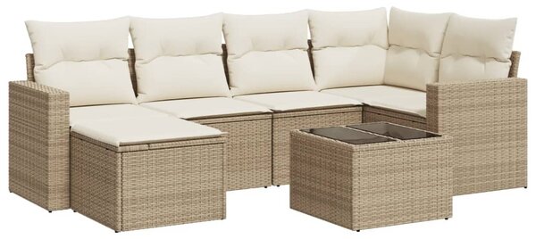 7 részes bézs polyrattan kerti ülőgarnitúra párnákkal