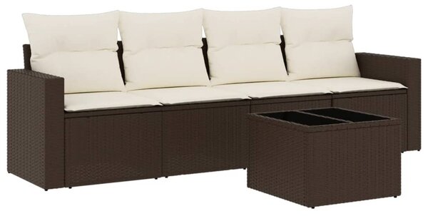 5 részes barna polyrattan kerti ülőgarnitúra párnával