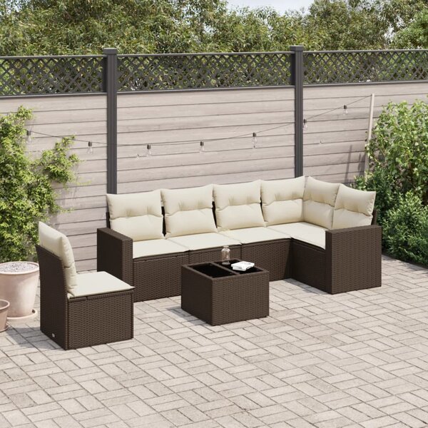 7 részes barna polyrattan kerti ülőgarnitúra párnákkal