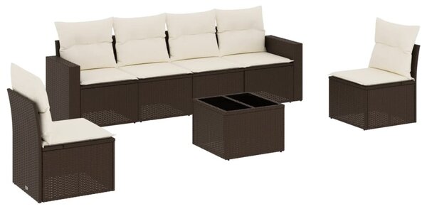 7 részes barna polyrattan kerti ülőgarnitúra párnákkal