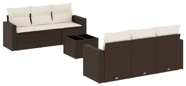 7 részes barna polyrattan kerti ülőgarnitúra párnákkal