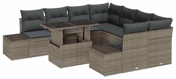 Kerti Kanapé Szett párnával 9 pcs Szürke polirattan