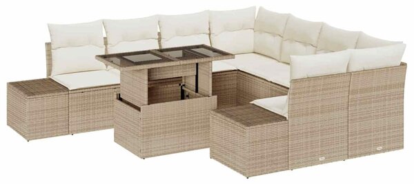 Kerti Kanapé Szett 9 db Beige és krém polirattan
