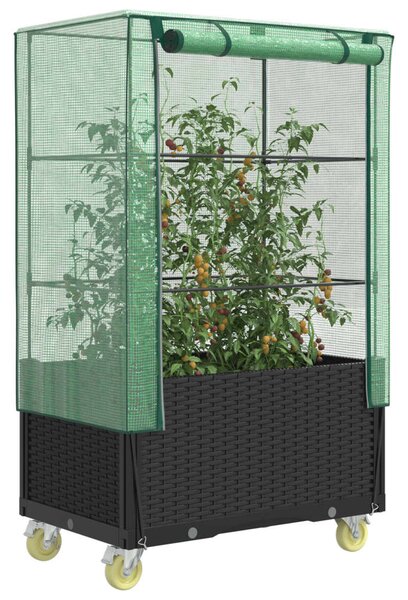 Rattan megjelenésű magaságyás borítással/kerékkel 80x50x182 cm