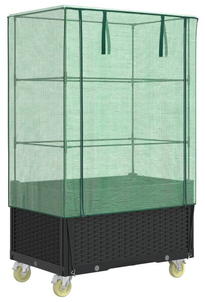 Rattan megjelenésű magaságyás borítással/kerékkel 80x50x182 cm