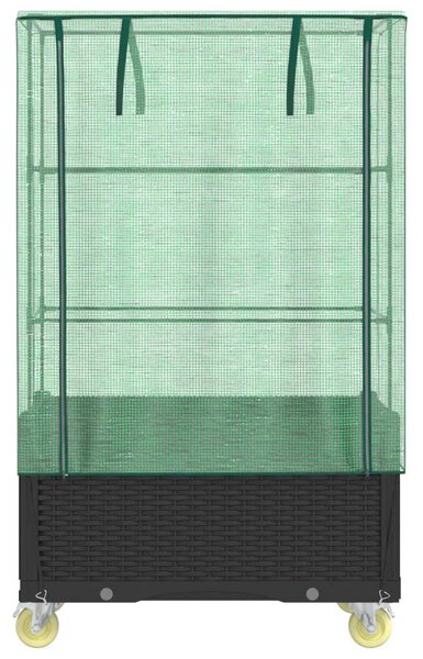 Rattan megjelenésű magaságyás borítással/kerékkel 80x50x182 cm