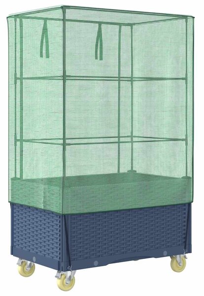 Rattan megjelenésű magaságyás borítással/kerékkel 80x50x182 cm