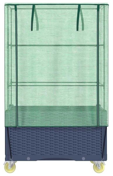Rattan megjelenésű magaságyás borítással/kerékkel 80x50x182 cm