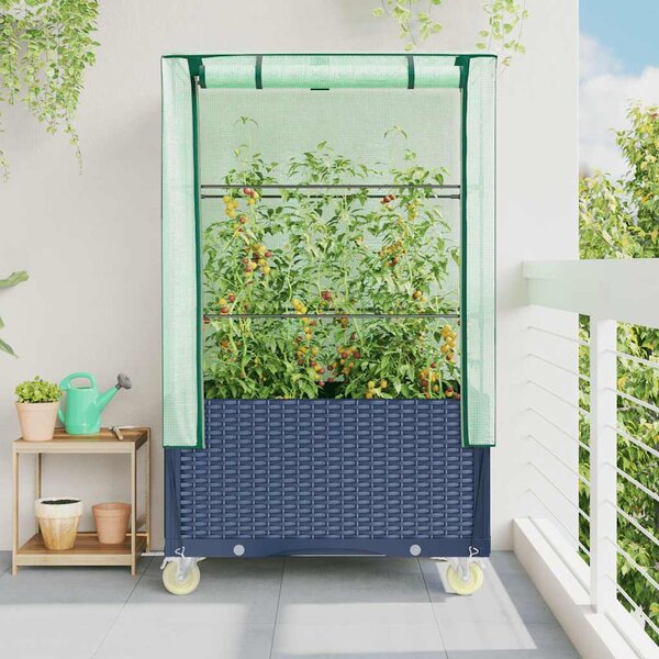 Rattan megjelenésű magaságyás borítással/kerékkel 80x50x182 cm