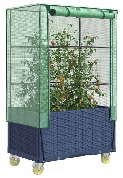 Rattan megjelenésű magaságyás borítással/kerékkel 80x50x182 cm
