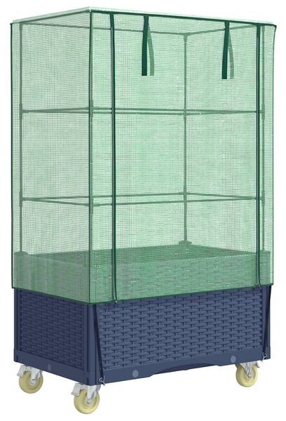 Rattan megjelenésű magaságyás borítással/kerékkel 80x50x182 cm