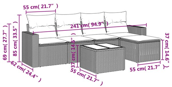 6 részes barna polyrattan kerti ülőgarnitúra párnával