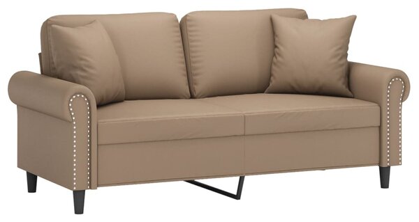 2 személyes cappuccino színű műbőr kanapé díszpárnákkal 140 cm