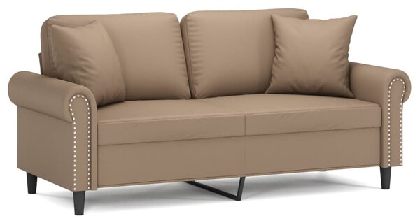 2 személyes cappuccino színű műbőr kanapé díszpárnákkal 140 cm