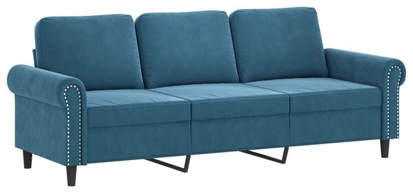 3 részes kék bársony ülőgarnitúra párnákkal
