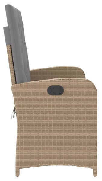 Bézs polyrattan dönthető kerti pad párnával