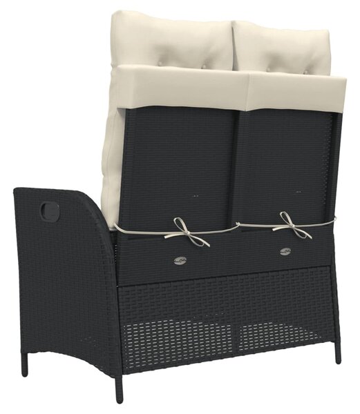 Fekete polyrattan dönthető kerti pad párnával