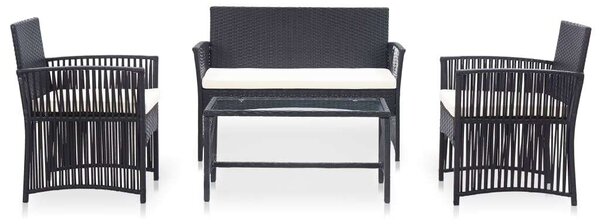 Polyrattan Kerti Bútor Szett - 4 részes - Fekete