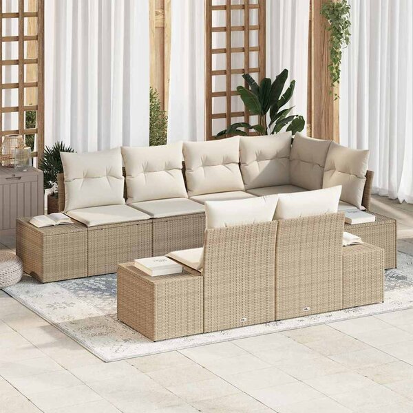 Kerti Kanapé Szett tárolóval 7 pcs Beige és krém polirattan