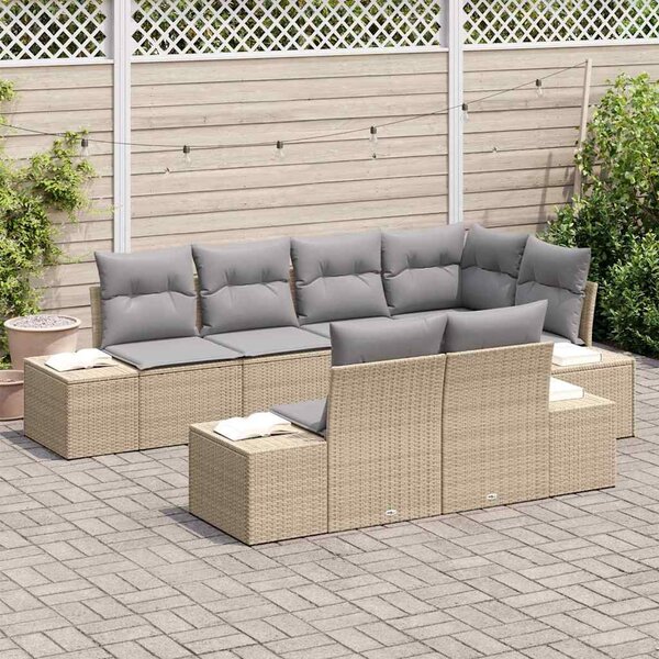 Kerti Kanapé Szett 7 pcs Beige és Világosszürke polirattan