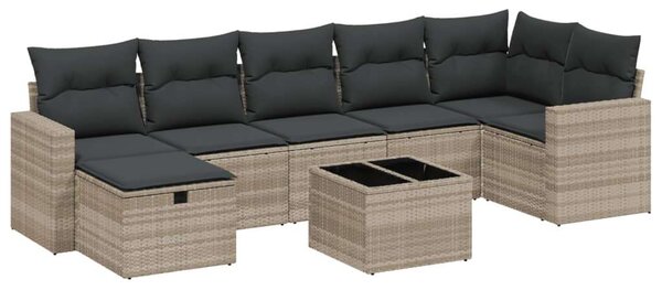 Polyrattan Kerti Ülőgarnitúra - 8 részes - Világosszürke