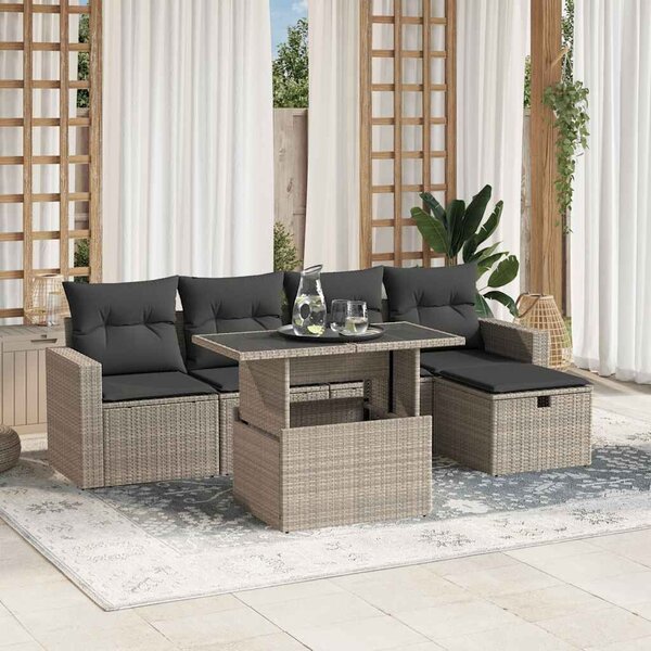 VidaXL Polyrattan Kerti Ülőgarnitúra - 6 részes - Világosszürke