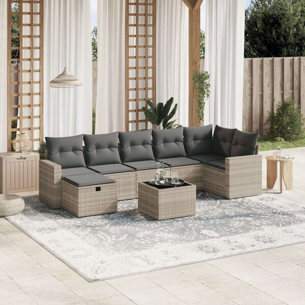 Polyrattan Kerti Ülőgarnitúra - 8 részes - Világosszürke