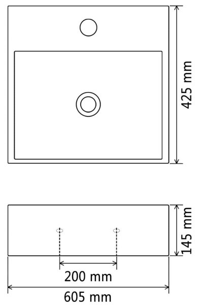 Fekete kerámia mosdó csaptelep furattal 60,5 x 42,5 x 14,5 cm