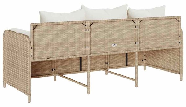 3 személyes bézs polyrattan kerti kanapé párnával