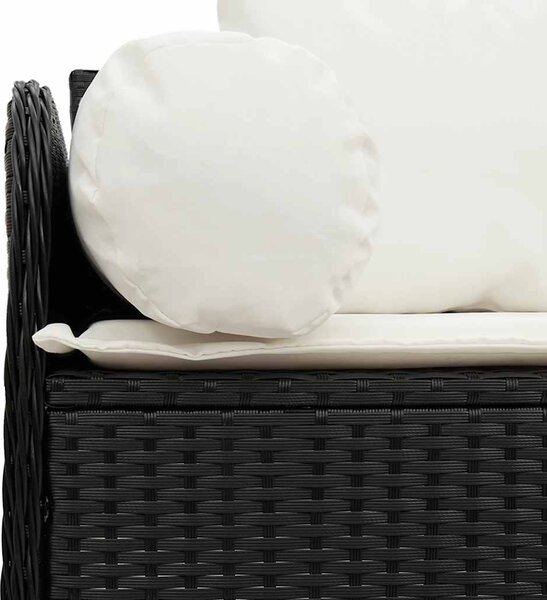 Fekete 3 személyes polyrattan kerti kanapé párnákkal