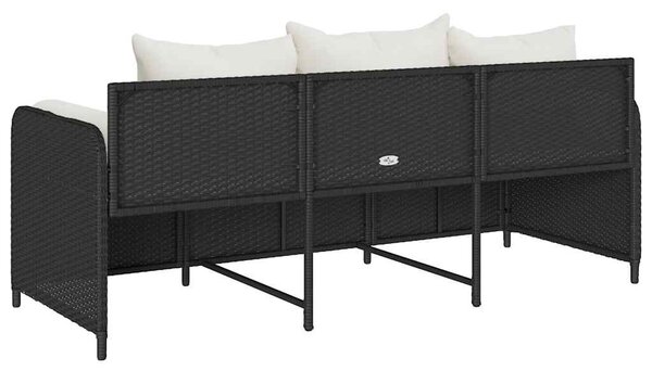 Fekete 3 személyes polyrattan kerti kanapé párnákkal