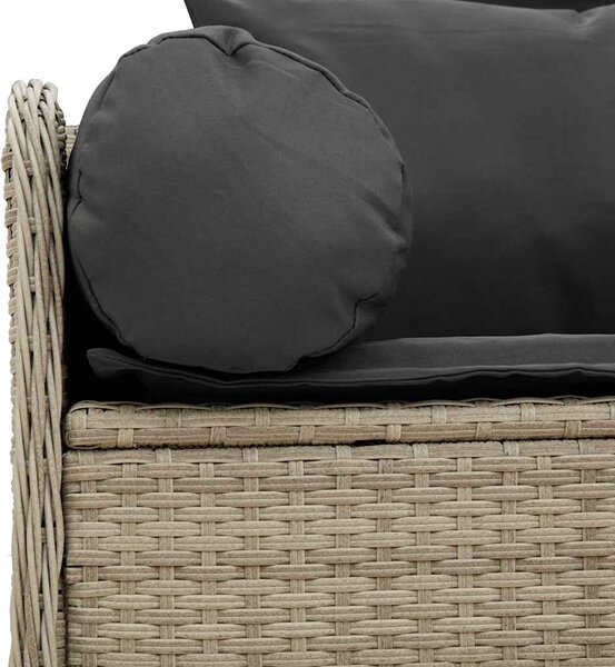 3 személyes világosszürke polyrattan kerti kanapé párnával