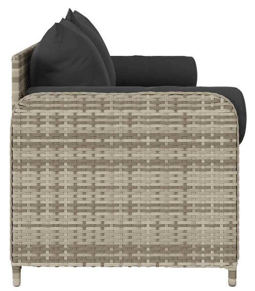 3 személyes világosszürke polyrattan kerti kanapé párnával