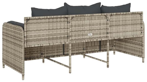 3 személyes világosszürke polyrattan kerti kanapé párnával