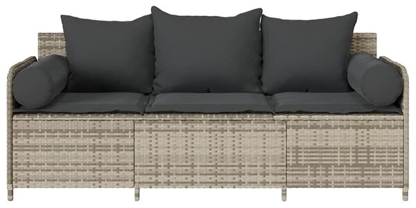3 személyes világosszürke polyrattan kerti kanapé párnával