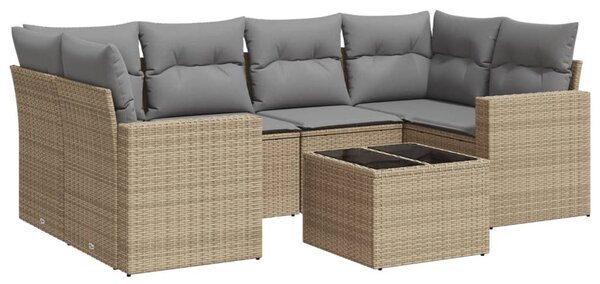 7 részes bézs polyrattan kerti ülőgarnitúra párnákkal
