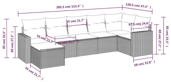7 részes bézs polyrattan kerti ülőgarnitúra párnákkal