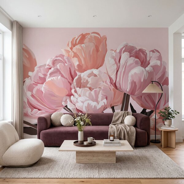 Fotótapéta Teljes virágzásban lévő halványrózsaszín tulipánok, Virágos fotótapéta, Népszerű fotótapéta, t01001v2 - Tapeko.hu