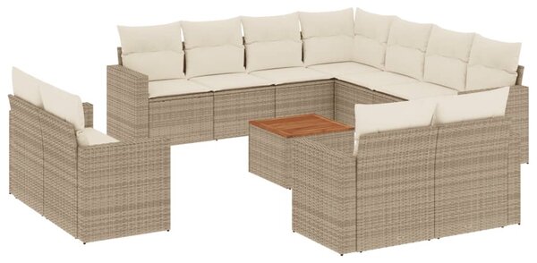 12 részes bézs polyrattan kerti ülőgarnitúra párnákkal